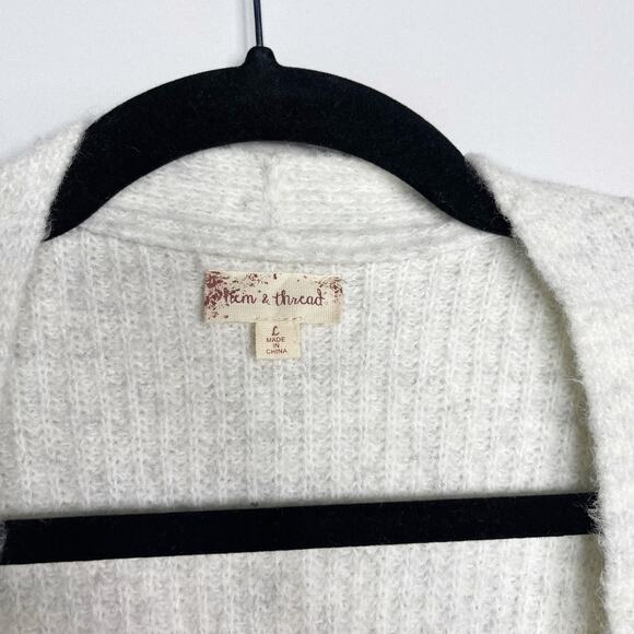 New Hem & Thread Large L Gray Striped Sleeve Open Front Cardigan Sweater Cozy - Picture 10 of 13